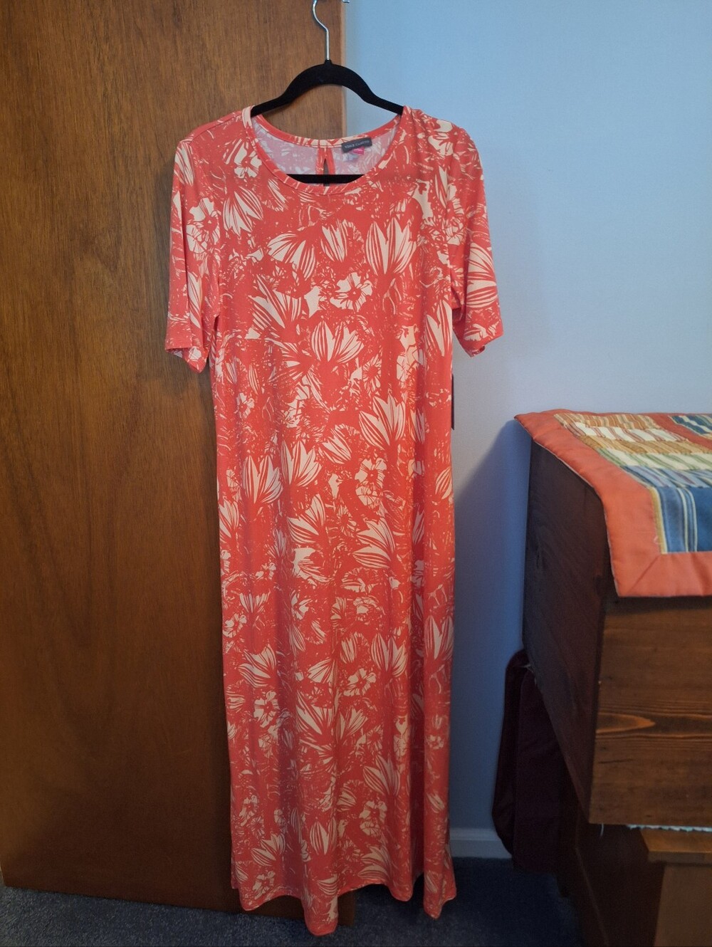 Vince Camuto NWT Coral Floral Maxi Short Sleeve Dress - Women's Size L